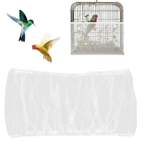 JEYORZY 1 pcs Cubierta de jaula, Cubierta Jaula de Pájaros, Colector de Plumas, Cubiertas universales de jaula, cubierta de malla, malla de nylon suave, para jaulas, Ajustable 112-150 cm, Blanco-M