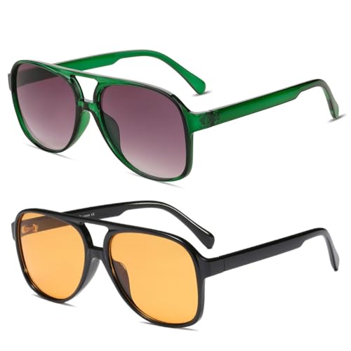 Image of Freckles Mark Vintage Retro 70s Sunglasses for Women Men Classic Large Square Aviator Trendy Glasses
