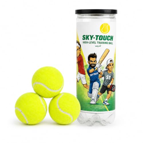 SKY-TOUCH 3Pcs Tennis Balls: 135cm High Bounce Practice Balls in Sealed Tub 64mm Durable Training Balls for Beginners Padel Paddle Ball Casual Matches & Small Dog Play Easy Carry Tube for Storage