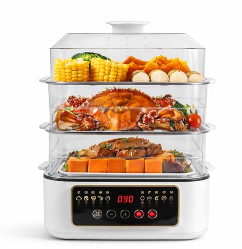 XVersion 32L Electric Food Steamer 3-Tier Vegetable Steamer with Timer Automatic Shut-Off and Removable Base for Healthy Cooking Breakfast and Baby Food White