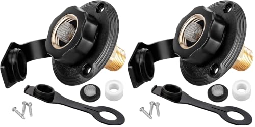 Image of RVGUARD RV City Water Inlet, 3 /4 inch NH Female to 1 /2 inch NPT Male City Water Fill Inlet Flange Brass with Check Valve for RV, Camper, Trailer, Marine (Black S) (Pack of 2)