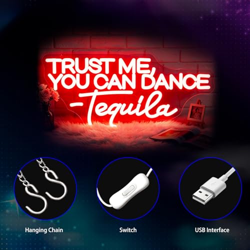Image of Neon Sign, Trust Me You Can Dance Neon Signs for Wall Decor Neon Red LED Signs Room Neon Light Up Signs Home Decor for Business Bedroom Club Party Bars Shop USB Operated