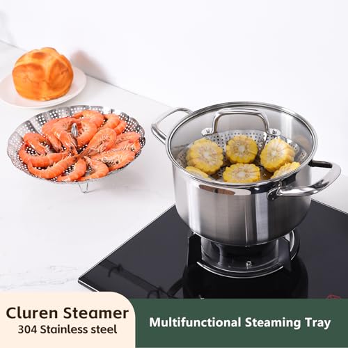 Cluren Steamer Basket for Cooking 304 Stainless Steel Entirely Thickened,Collapsible Steamer Insert for Pots, Fits Instant Pot/Skillets (5.5\'\' To 9.5\'\') - Thumbnail 2