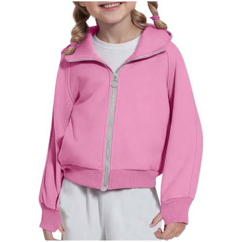 Zip Up Hoodies for Girls Long Sleeve Thumb Hole Cropped Sweatshirts Solid Color Casual Jackets Kids Preppy Clothes