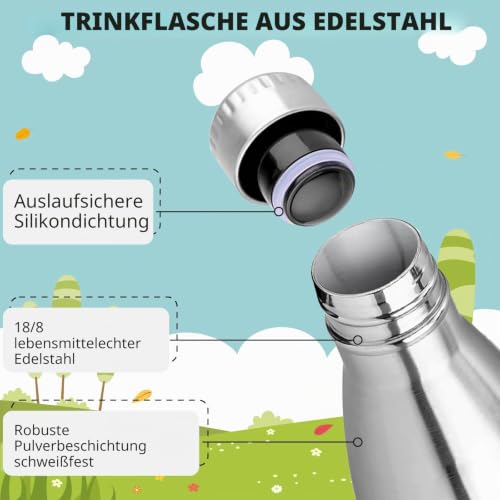 HoneyHolly Trinkflasche Edelstahl, Thermosflasche 500ML, BPA-frei Auslaufsichere Vakuum Isolierte, Thermoskanne… – Ansicht 2