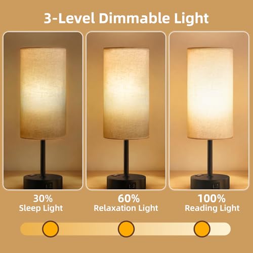 Image of Table Lamp for Bedroom, High-Sensitivity Touch, AC Outlet, USB A+C