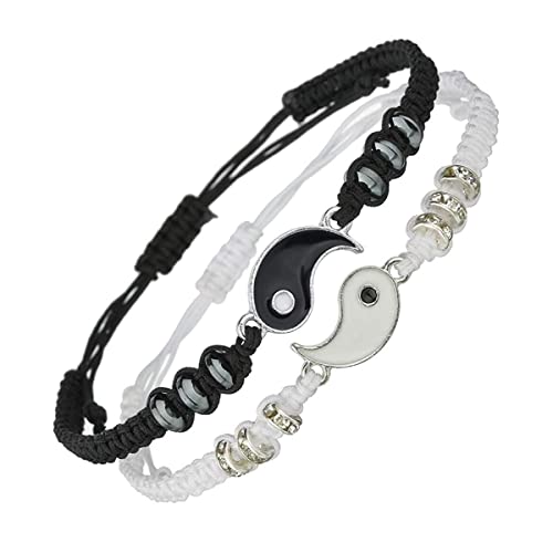 Caiyao Best Friend Bracelets for 2 Matching Yin Yang Adjustable Cord Bracelet for Bff Friendship Relationship Boyfriend Girlfriend Valentines...