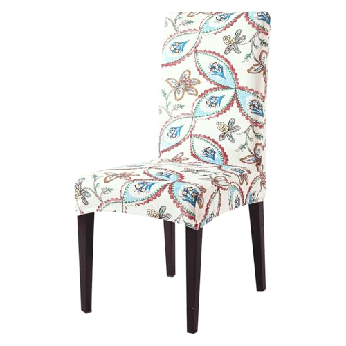 Image of HOKIPO Premium Printed Velvet Dining Chair Cover Set of 1, Beige Persian Garden (AR-5794-D9)