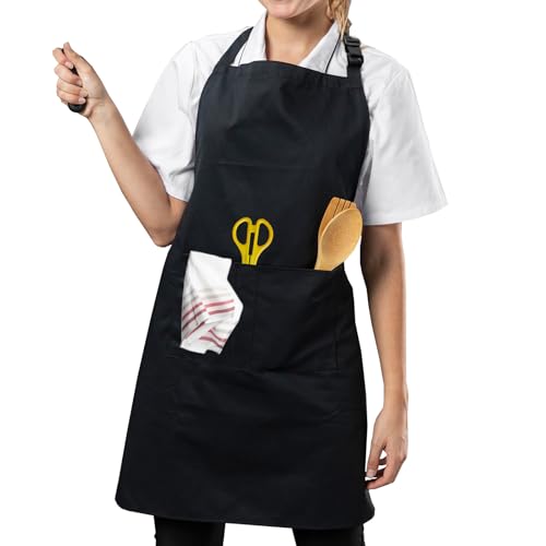 Homshsjhkis Avental de cozinha para homem, chef avental cozinha impermeável com 3 bolsos, churrasqueira ajustável com alças compridas, prático resistente e lavável máquina para homens e mulheres