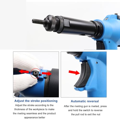 Set di pinze per rivetti pneumatici, pistola idraulica pneumatica con punta M3-M12, corsa regolabile da 7 mm, per industria e edilizia
