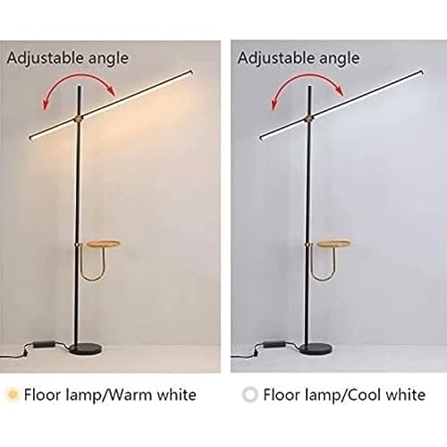 Lámpara de pie LED alta con estante de madera y diseño ajustable 7