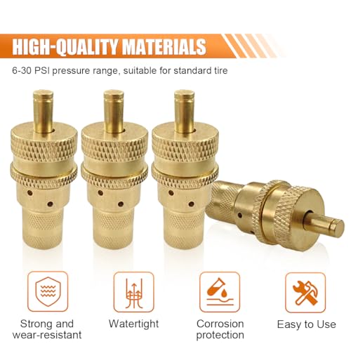 Image of 4PCS Automatic Tire Deflator, Brass Adjustable Tire Deflator Kit, Universal 6-30 PSI Preset Air Down Tire Deflators Offroad Accessories, Fits Most Car, Truck, ATV, Truck