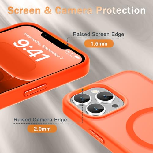 Image of YENAPOON for iPhone 13 Pro Max Case, Matte Magnetic Phone Cover [with 1 Screen Protector] [Support for MagSafe] [Shockproof Military Grade Protection] Translucent Frosted Back, Orange