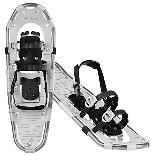 Retrospec Drifter Snowshoe For Men & Women - Aluminum Frames & A Double-Rachet Binding System - Lightweight All Terrain Snow Shoes With Heel Lifters & Pivot System - 25" Arctic #TOP1
