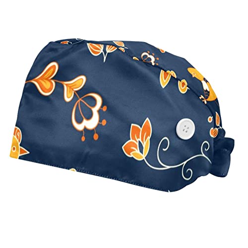 Chapeaux de travail oiseaux orange : calot chirurgical unisexe réglable anti-transpiration