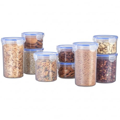Amazon Brand - Solimo Round Plastic Storage Jar & Container Set |...