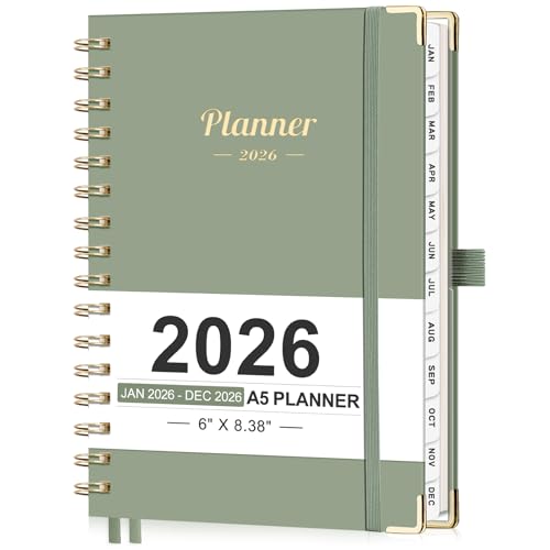 AHGXG 2026 Planner, Weekly and Monthly, 2026 Calendar, Jan 2026 - Dec 2026, Hardcover with Monthly Tabs, 100 GSM Thick Paper, for Women School Home Office Supplies, 6