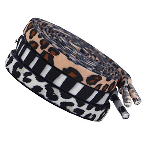 KESYOO 3 Pairs Animal Print Shoelaces Zebra Cow Leopard Shoe Tie Polyester Flat Shoelaces for Casual Canvas Sports Shoes
