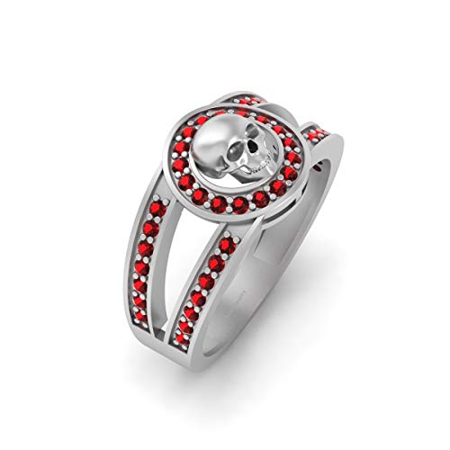 Bague fiançailles argent 925 tête de mort diamant rouge pas cher