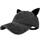 Busnos Mens Baseball Cap Black Funny Trucker Hats for Men Women Cute Cat Ear Beanie Distressed Ponytail Baseball Hat for Women Fashionable Golf Hat Running Hats