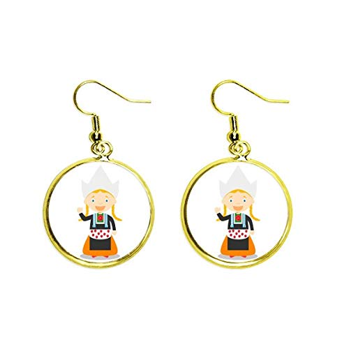 Pendientes de niña con coletas dorados tipo drop earring para mujer joyería cartoon
