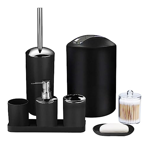 JEMUON Juego de Baño de 8 Piezas, con Bote de Basura Baño, Jabonera, Organizador de Cotonetes, Dispensador de Jabón, Soporte para Cepillo de Dientes, Vaso de...