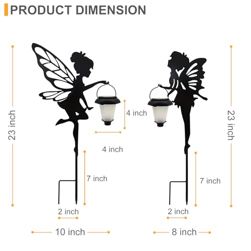 image for SUNNYPARK Solar Fairy Garden Stake Decorative Lantern, 2 Pack Metal Fa