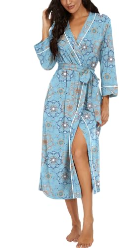 Image of PrinStory Womens Robe Long Knit Bathrobe Lightweight Soft Robes Ladies Bath Robe