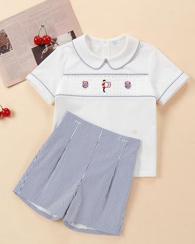Image of Twoflower Smocked toddler boy outfits Summer Cotton Short Sleeve boys' button-down shirts Casual 2 piece Clothing Set
