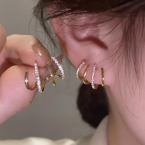 Claw Earrings for Women Dainty Gold Silver Zircon Cuff Earrings Four Claw Half Hoop Stud Earring Minimalist Huggie Ear Wrap Piercing For Birthday Valentine's Day Christmas Gifts2