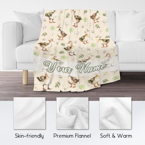 Custom Duck Blanket, Cute Soft Throw Gifts for Grils Boys, Cozy Flannel Throw Blankets for Bed Travel, 50"x60"