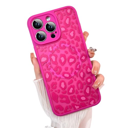 Image of KANGHAR Case for iPhone 15 Pro Max Hot Pink Leopard Printed Pattern | [Compatible with Magsafe] Protective Magnetic Case for Girls Women 6.7 inch