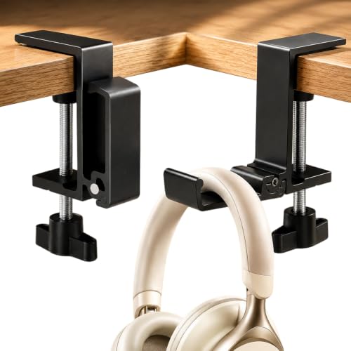 Image of Headphone Stand, Foldable Headset Hanger - Removable Headphone Holder Hook Mount, Adjustable PC Gaming Headset Stand Holder Clip Under Desk Clamp for Airpods Max, HyperX, Sennheiser