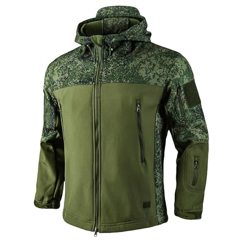 PBTMCD Chaqueta Táctica De Camuflaje con Capucha Y Cremallera For Hombre, Forro Polar Aislante Ligero, Múltiples Bolsillos For Trabajo Caza(38-Army Green,XL)