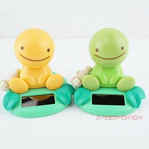 SpeedMotion Solar Power Cute Toy - Yellow/Green Nohonon Sitting Car Dashboard Gift Home Decor