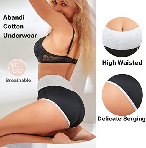 Abandi Women's Cotton Underwear High Waist Stretch Briefs Full Coverage Soft Panties Plus Size Underwear 5 Pack, 004 Size L #TOP2