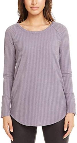 CHASER Ladies' Long Sleeve Waffle Thermal Tunic Sweater Top (Small, Purple)