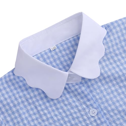Image of Girls Button Down Shirt Puff Sleeves Blouse Summer Cute Top Doll Collar School Uniform, 4-13Y