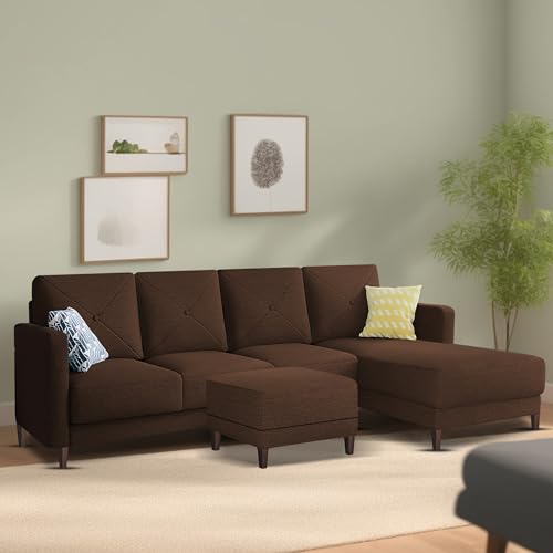 Image of Baloney RHS 6 Seater L Shape Sofa Set with Center Table for Living Room (Brown Fabric) Premium Fabric Sofa