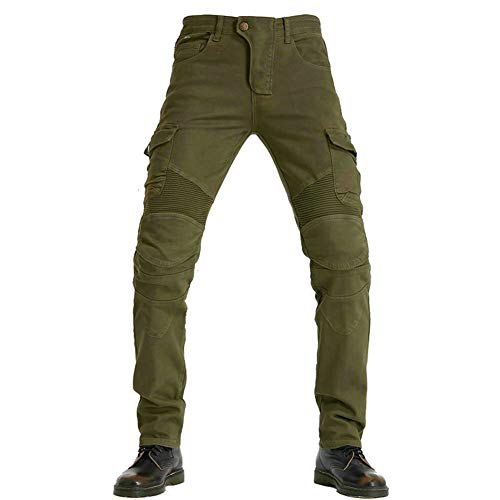 SHUOJIA Pantalones De Mezclilla De Motocicleta para Hombre, con Equipo De Protección, Jeans Rectos Anticaída, Pantalones De Motocicleta De Carreras (Army Green,XL)