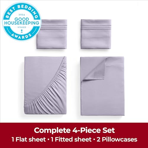 Mellanni Extra Deep King Sheets - 4 PC Iconic Collection Bedding - Hotel Luxury, Ultra Soft, Cooling Bed Sheets - Wrinkle, Fade, Stain Resistant (King, Lavender) - Thumbnail 4
