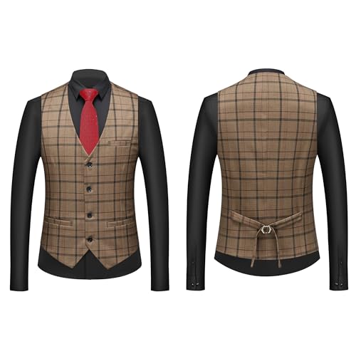 MOGU Mens 3-Piece Slim Fit Plaid Suit - Blazer, Vest, and Pants Set for Wedding Prom Casual4