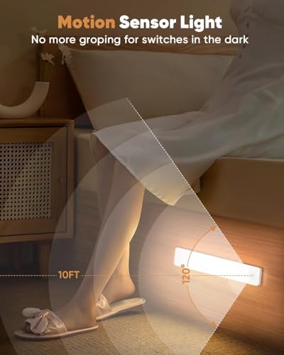 Image of 6 Pack 13inch Under Cabinet Lighting, 3 Color Temperatures Motion Sensor Light Indoor, USB Rechargeable Battery Operated Closet Lights, Dimmable LED Cabinet Lights, Under Counter Light for Kitchen