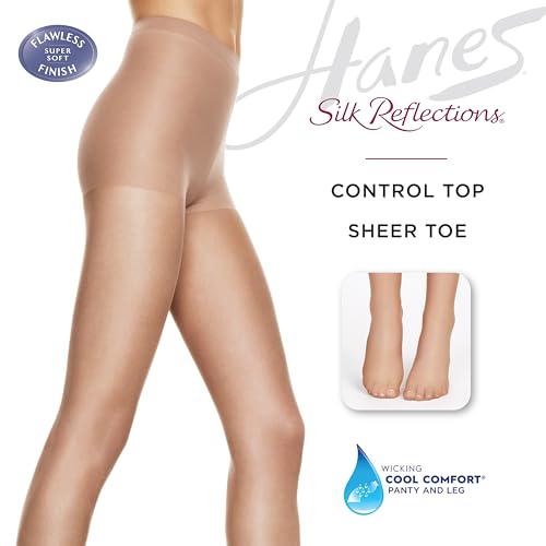 Hanes Women's Silk Reflections Control Top Toe Silky Sheer Pantyhose4