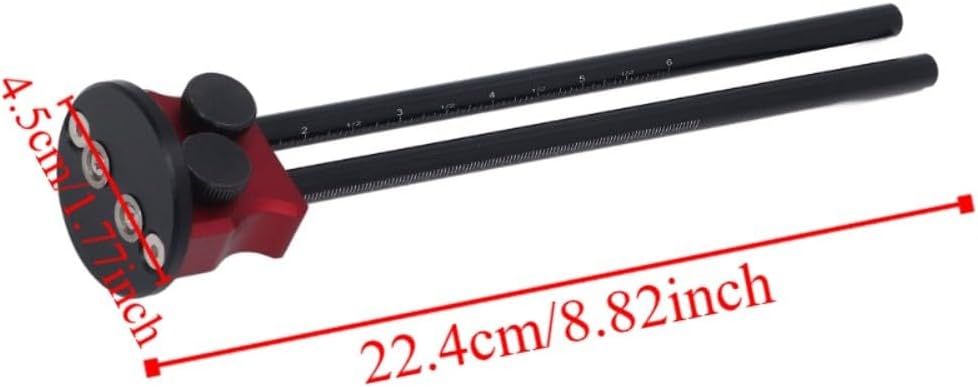 Double Head Wheel Marking Gauge with Inch & MM Scale - Aluminum Alloy Woodworking Tool for Precise Parallel Line Drawing and Scribing, Red-Black