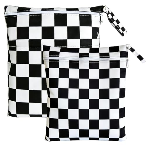 TRASUN Wet Bag Kindergarten Nasstasche Windel Taschen Schwimmsachen Nassbeutel Nasse und Trocken Wickeltasche (Schwarzweiß, 2er-Pack) – Ansicht 1