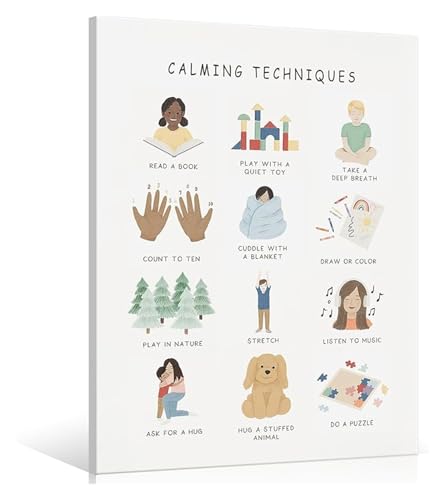 Calming Corner Poster Boho Emotions Chart Feelings Calming Techniques for Classroom Mental Health(Framed,16x24inch(40x60cm))