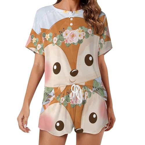 Pyjama court femme motif renard pour des soirées cocooning