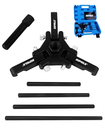 HIPULX Harmonic Balancer Puller Kit - 3-Jaw Crank Pulley Removal Tool with 4 Force Rods & Case - No Radiator Disassembly Needed Tight Engine Compartments- Fits GM F-ord Ch-evr-olet C-adill-ACS etc.