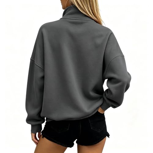 Half Zip Pullover Women Oversized Mock Neck Fleece Drop Shoulder Sweatshirt - image 5